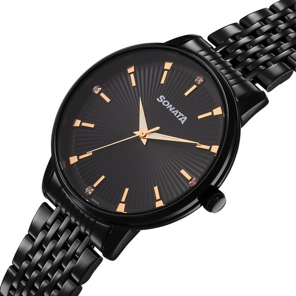 Sonata Eternia Quartz Analog Black Dial Metal Strap Watch For Men - image number 2