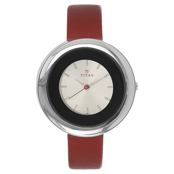 Titan Quartz Analog Silver Dial Leather Strap Watch for Women - image number 0