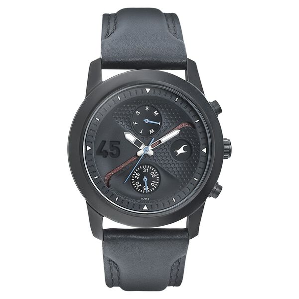 Fastrack Go Skate Quartz Multifunction Black Dial Leather Strap Watch for Guys - image number 1