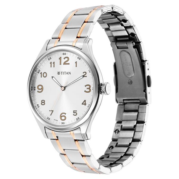 Titan Quartz Analog Silver White Dial Stainless Steel Strap Watch for Men - image number 2