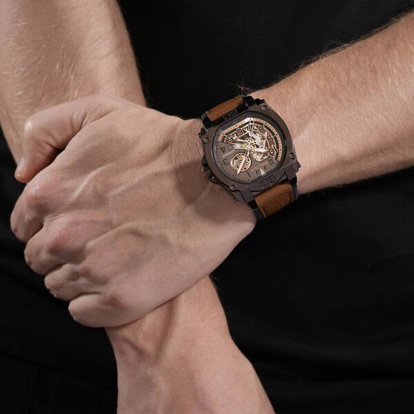 Police Automatic Grey Dial Brown Leather Strap Watch for Men - image number 4