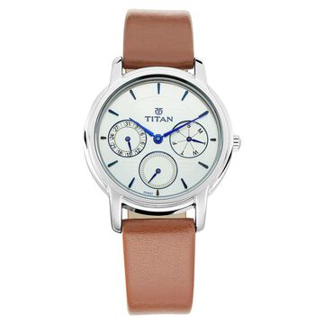 Titan Workwear White Dial Women Watch With Leather Strap
