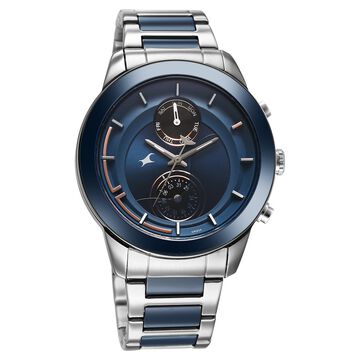 Fastrack Cerame - Oceanyx Quartz Analog with Day and Date Blue Dial Two Toned Strap Watch For Guys