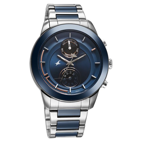 Fastrack Oceanyx - Ceramic Quartz Multifunction Blue Dial Two Toned Strap Watch For Guys - image number 1