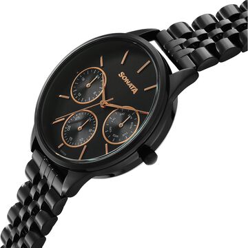 Sonata Eternia Quartz Multifunction Black Dial Metal Strap Watch For Women