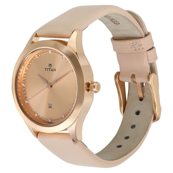 Titan Sparkle Pink Dial Analog with Date Leather Strap watch for Women - image number 2