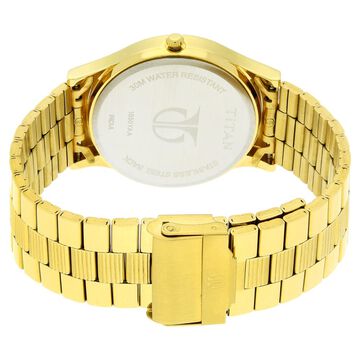 Titan Quartz Analog with Day and Date Golden Dial Stainless Steel Strap Watch for Men