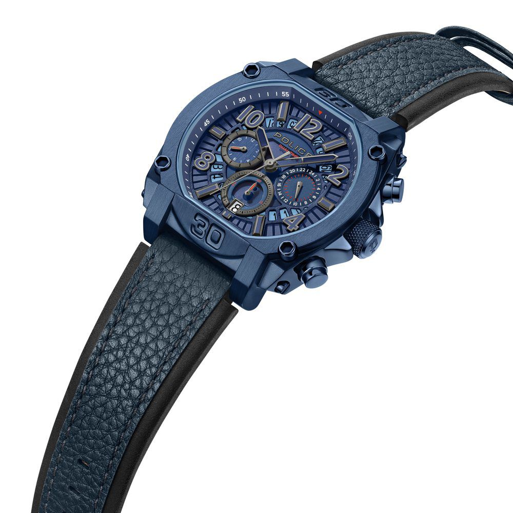 Buy Online Police Quartz Analog with Dual Time and Date Blue Leather Strap for Men plpewjf0021904 Titan