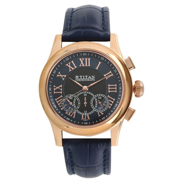 Titan Chrono Classic Blue Dial Chronograph Leather Strap watch for Men - image number 0