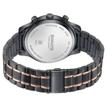 Sonata Wedding Edit Quartz Multifunction Black Dial Stainless Steel Strap Watch For Men