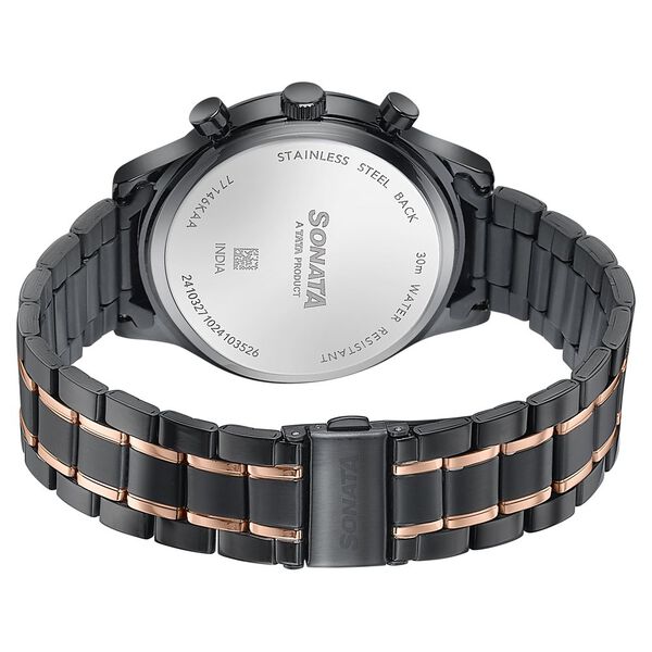 Sonata Wedding Edit Quartz Multifunction Black Dial Stainless Steel Strap Watch For Men - image number 5