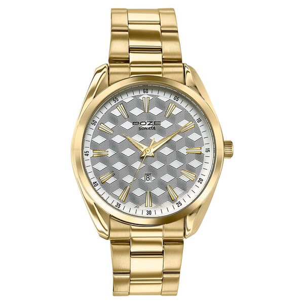 Sonata Poze Quartz Analog Two Toned Dial Golden Colour Stainless Steel Strap Watch For Men - image number 2