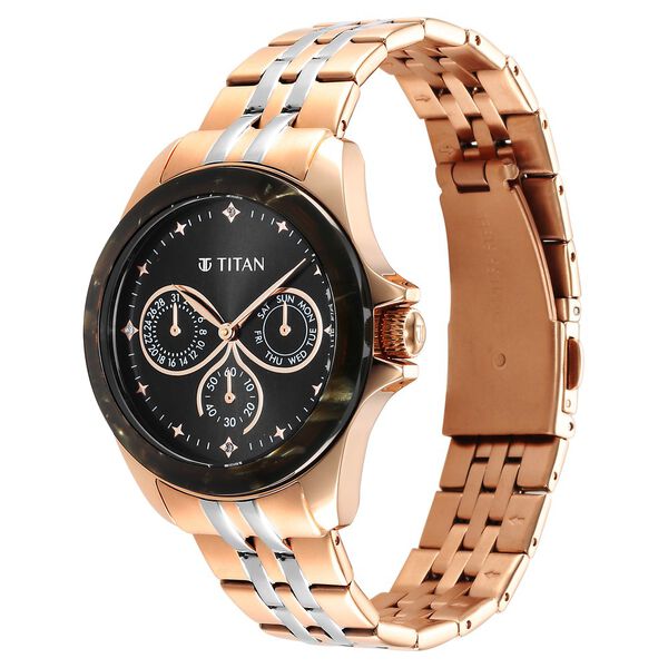 Titan Acetate Black Dial Analog with Day and Date Stainless Steel Strap Watch for Women - image number 2
