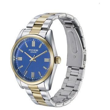 Sonata Poze Quartz Analog Blue Dial Two Toned Color Stainless Steel Strap Watch For Men