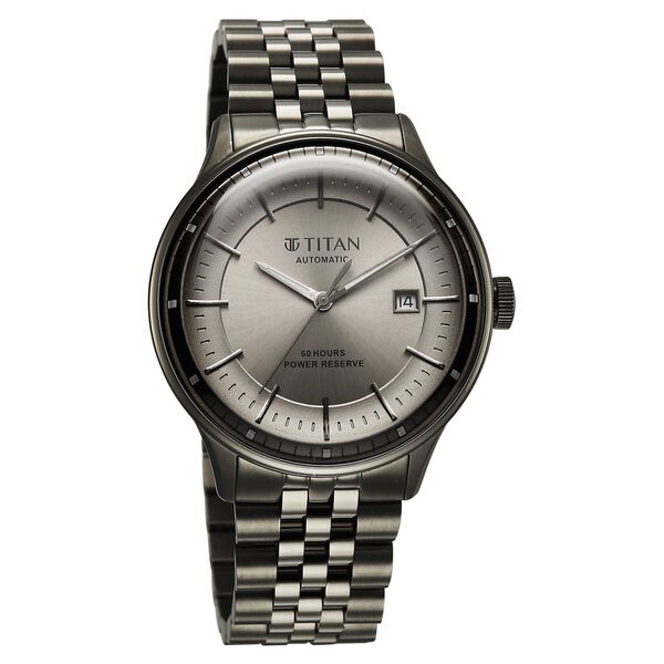 Titan Weekender 60 Hours Power Reserve Concealed Automatic Analog Gun Dial Dark Gun Stainless Steel Strap Watch for Men - image number 2