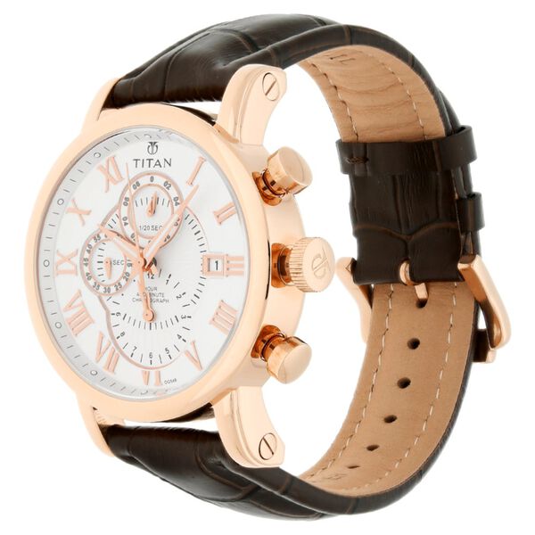 Titan Quartz Chronograph White Dial Leather Strap Watch for Men - image number 1