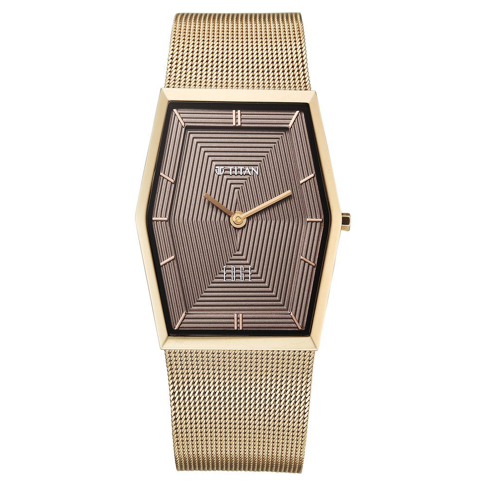Titan Edge Whimsey Quartz Analog Brown Dial Golden Stainless Steel Strap Watch For Men-image-30