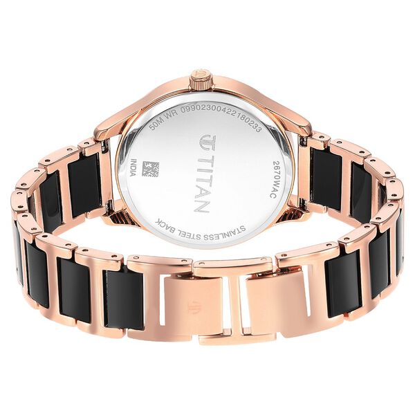Titan Purple Acetate Black Dial Analog with Day and Date Metal and Acetate Strap Watch for Women - image number 4
