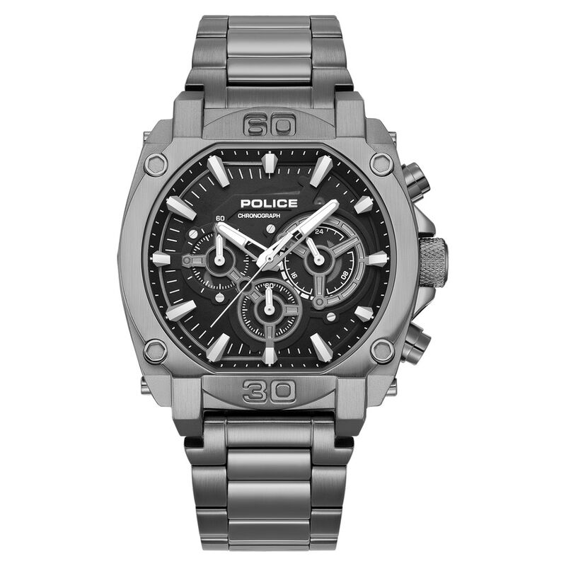 Police Quartz Chronograph Black Dial Grey Stainless Steel Strap Watch For Men
