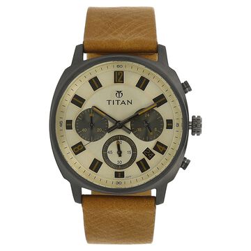 Titan Purple Off White Dial Chronograph Leather Strap watch for Men