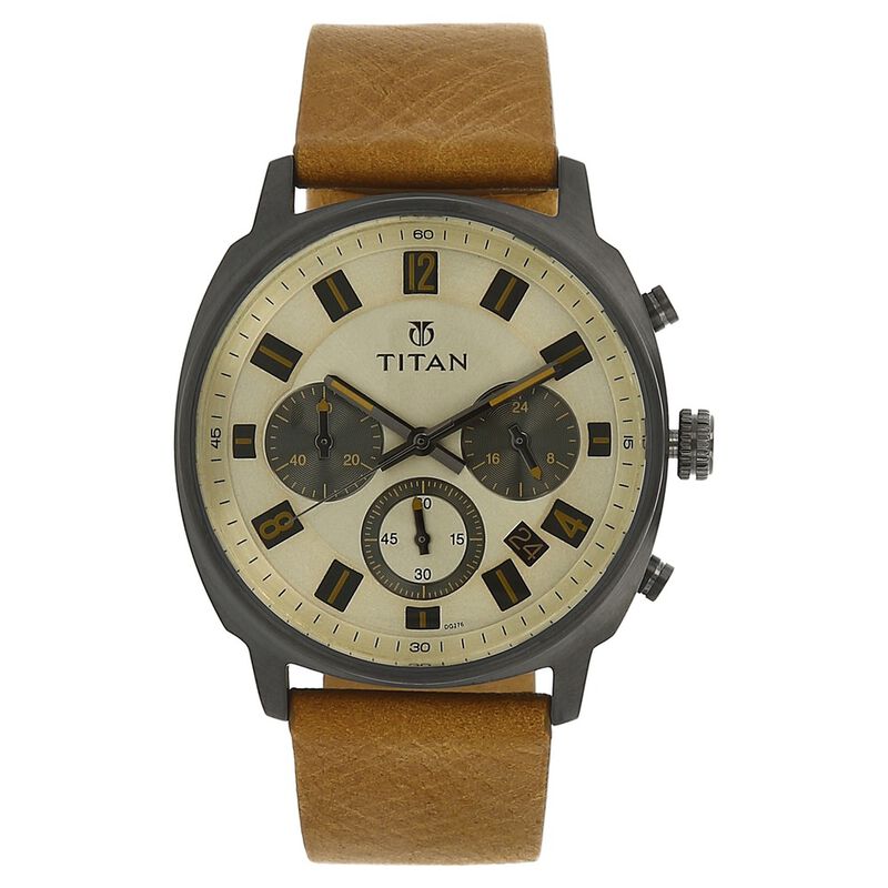 Titan Purple Off White Dial Chronograph Leather Strap watch for Men - image number 0