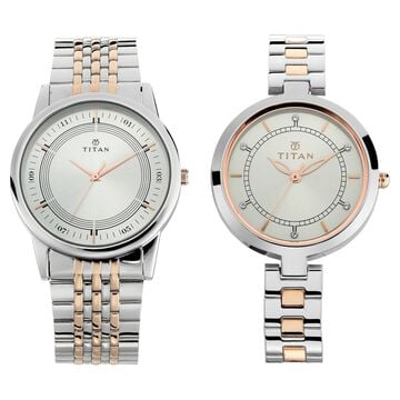Titan Bandhan Quartz Analog Silver Dial Stainless Steel Strap Watch for Couple