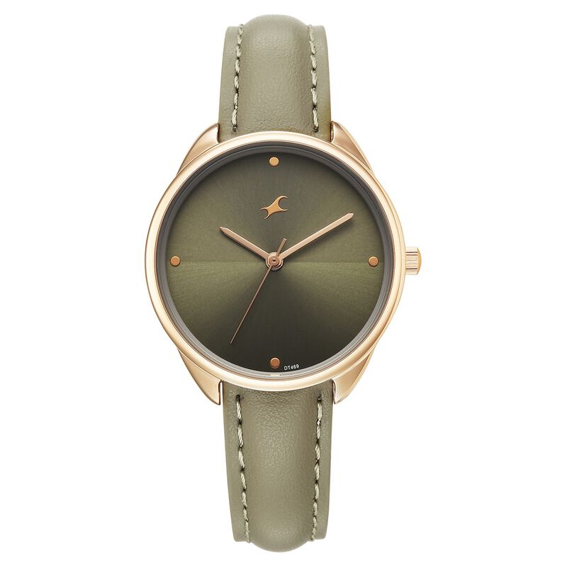 Fastrack Stunners Quartz Analog Green Dial Green Leather Strap Watch For Girls