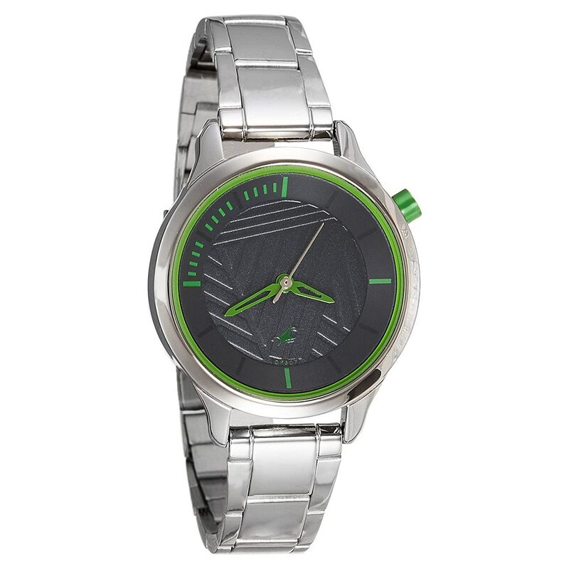 Fastrack Quartz Analog Grey Dial Stainless Steel Strap Watch for Girls