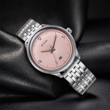 Titan Timeless Treasures Quartz Analog with Date Pink Dial With Silver Color Stainless Steel Strap Watch For Men