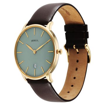 Titan Nebula Lustre 18k Gold Analog Leather Strap Watch for Men