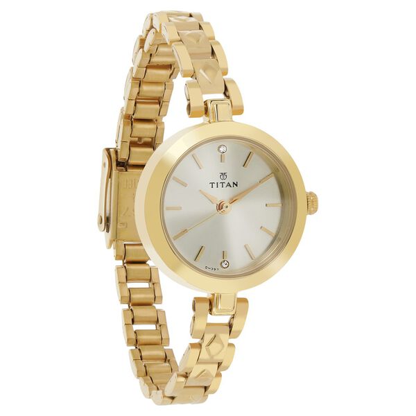 Titan Quartz Analog Champagne Dial Golden Stainless Steel Strap Watch For Women - image number 1