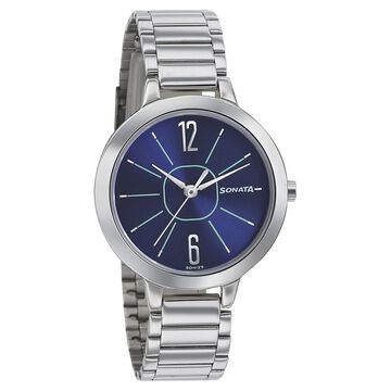 Sonata Steel Daisies Blue Dial Women Watch With Stainless Steel Strap