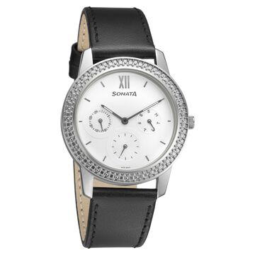 Sonata Multifunctions White Dial Women Watch With Leather Strap