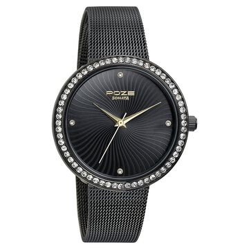 Sonata Poze Quartz Analog Black Dial Mesh Strap Watch for Women