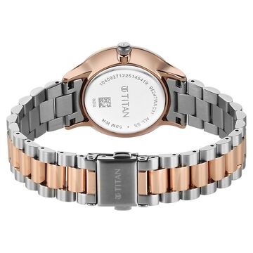 Titan Purple Prestige Quartz Analog with Date White Dial Brown Stainless Steel Strap Watch For Women