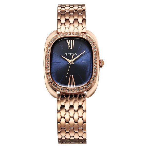 Titan Glamour Quartz Analog Blue Dial Rose Gold Stainless Steel Strap Watch For Women - image number 0
