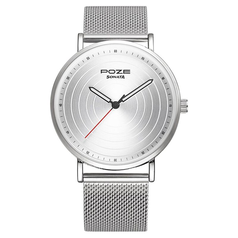 Poze by Sonata Quartz Analog Silver Dial Stainless Steel Strap Watch for Men