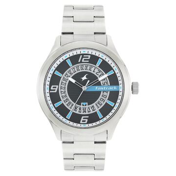 Fastrack Loopholes Quartz Analog with Date Black Dial Stainless Steel Strap Watch for Guys