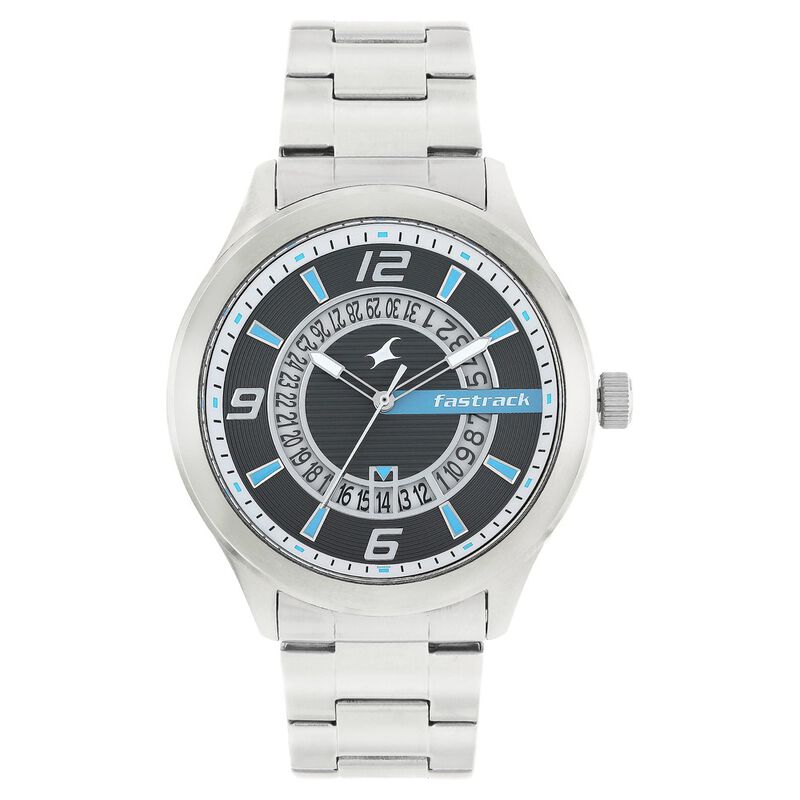 Fastrack Loopholes Quartz Analog with Date Black Dial Stainless Steel Strap Watch for Guys - image number 0