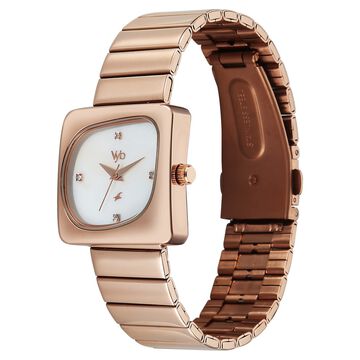 Vyb Diva By Fastrack Quartz Analog Mother of Pearl Dial Rose Gold Stainless Steel Strap Watch For Girls