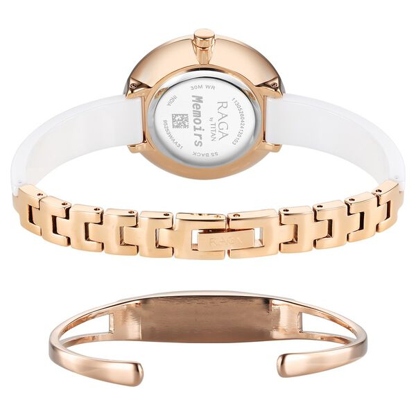 Titan Raga Memoirs Quartz Analog Mother Of Pearl Dial With White Ceramic Strap Watch For Women - image number 4