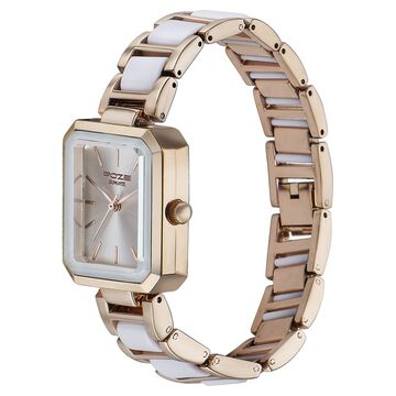 Sonata Poze Quartz Analog White Dial Two Toned Color Stainless Steel Strap Watch For Women