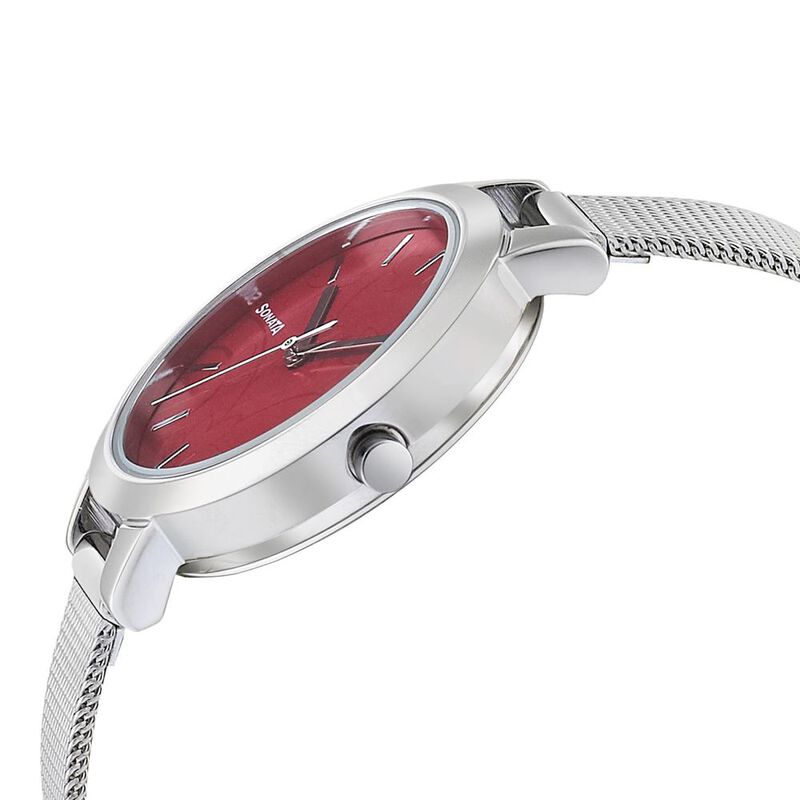 Sonata Silver Lining Red Dial Women Watch With Stainless Steel Strap - image number 2