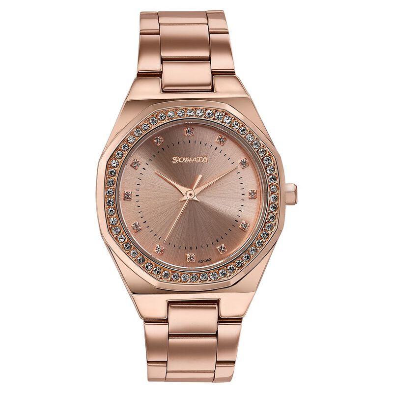 Sonata Jashn Quartz Analog Rose Gold Dial Rose Gold Metal Strap Watch For Women