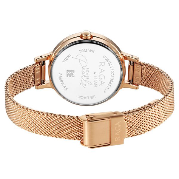 Titan Raga Power Pearls Quartz Analog Mother of Pearl Dial Rose Gold Metal Strap Watch For Women - image number 4