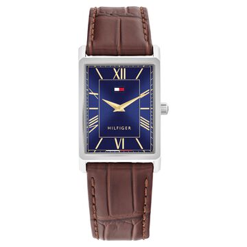 Tommy Hilfiger Quartz Analog Blue Dial Brown Leather Strap Watch For Men