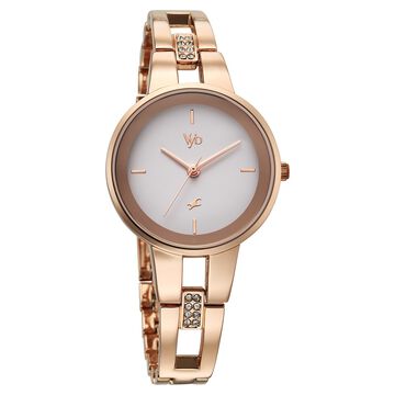 Vyb Halo By Fastrack Quartz Analog White Dial Metal Strap Watch For Girls