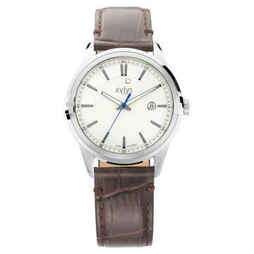 Xylys Quartz Analog with Date Silver Dial Leather Strap Watch for Men