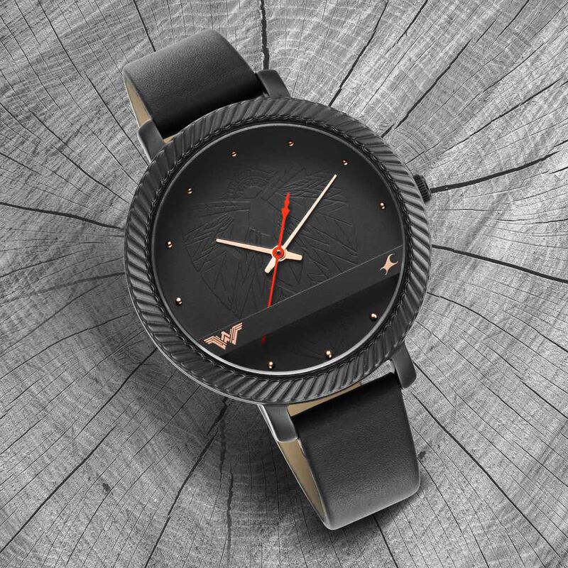 Fastrack Wonder Woman Quartz Analog Black Dial Leather Strap Watch for Girls