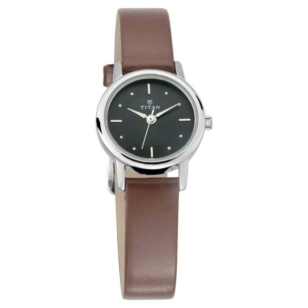 Buy Online Titan Quartz Analog Black Dial Leather Strap Watch for